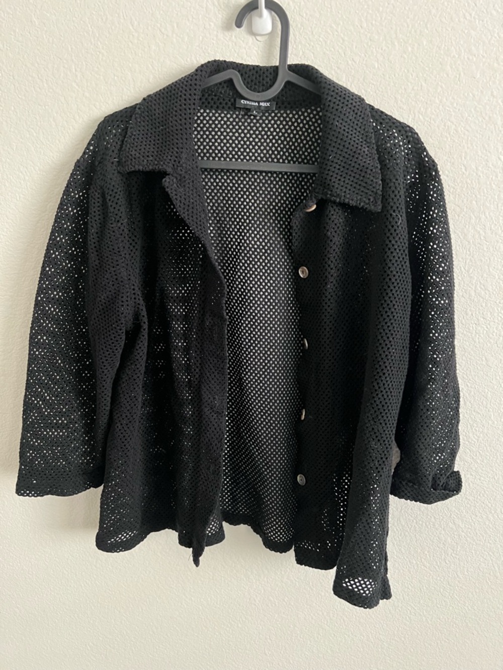 Cynthia Max Black Crochet/Mesh Button-Up Jacket